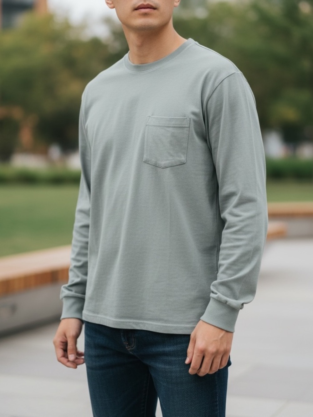 Everlane Men's M 100% Cotton Long Sleeve Tee Gray Minimalist Crew Neck Basic